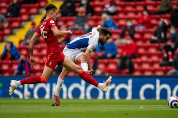 LIVERPOOL, ENGLAND - Sunday, May 23, 2021: Crystal Palace's Andros Townsend shoots during the final FA Premier League match between Liverpool FC and Crystal Palace FC at Anfield. (Pic by David Rawcliffe/Propaganda)