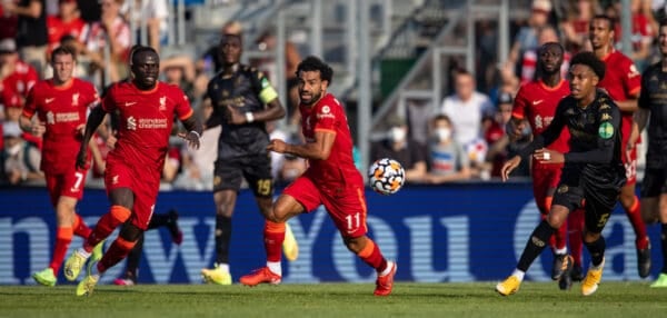 GRÖDIG, AUSTRIA - Friday, July 23, 2021: Liverpool's Naby Keita (L) and Mohamed Salah during a pre-season friendly match between Liverpool FC and FSV Mainz 05 at the Greisbergers Betten-Arena. (Pic by Jürgen Faichter/Propaganda)