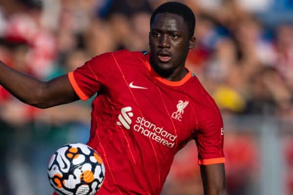 GRÖDIG, AUSTRIA - Friday, July 23, 2021: Liverpool's Ibrahima Konaté during a pre-season friendly match between Liverpool FC and FSV Mainz 05 at the Greisbergers Betten-Arena. (Pic by Jürgen Faichter/Propaganda)