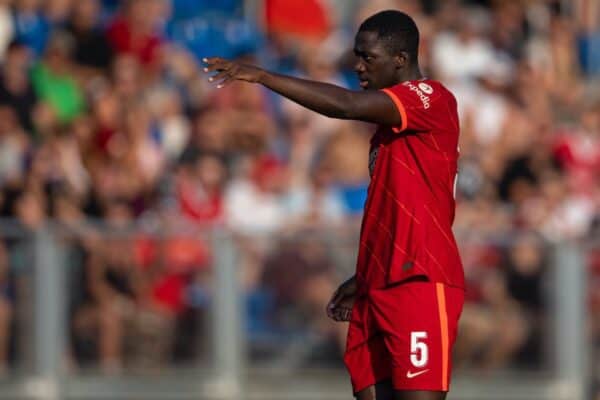 GRÖDIG, AUSTRIA - Friday, July 23, 2021: Liverpool's Ibrahima Konaté during a pre-season friendly match between Liverpool FC and FSV Mainz 05 at the Greisbergers Betten-Arena. (Pic by Jürgen Faichter/Propaganda)