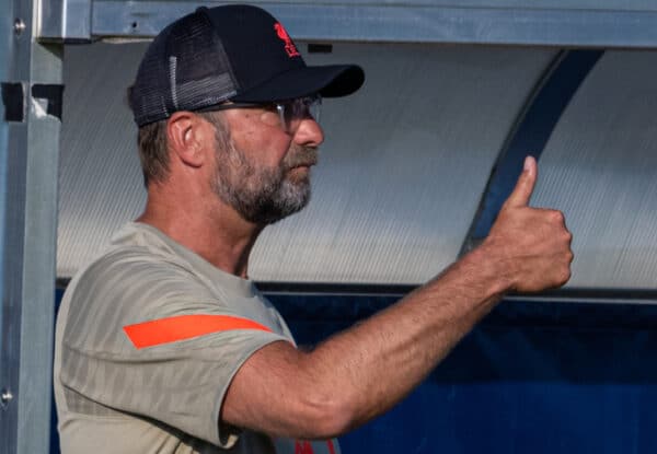 GRÖDIG, AUSTRIA - Friday, July 23, 2021: Liverpool's manager Jürgen Klopp during a pre-season friendly match between Liverpool FC and FSV Mainz 05 at the Greisbergers Betten-Arena. (Pic by Jürgen Faichter/Propaganda)