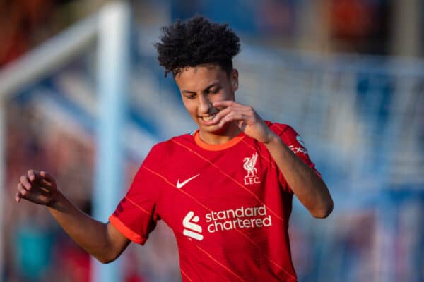 GRÖDIG, AUSTRIA - Friday, July 23, 2021: Liverpool's Kaide Gordon during a pre-season friendly match between Liverpool FC and FSV Mainz 05 at the Greisbergers Betten-Arena. (Pic by Jürgen Faichter/Propaganda)