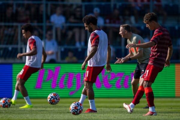 GRÖDIG, AUSTRIA - Friday, July 23, 2021: Liverpool's Mohamed Salah during the pre-match warm-up before a pre-season friendly match between Liverpool FC and FSV Mainz 05 at the Greisbergers Betten-Arena. (Pic by Jürgen Faichter/Propaganda)