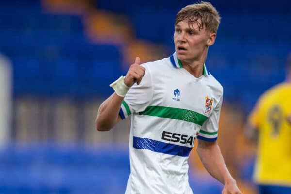 BIRKENHEAD, ENGLAND - Tuesday, July 27, 2021: Tranmere Rovers' Paul Glatzel, on loan from Liverpool FC, in action during a preseason friendly match between Tranmere Rovers FC and Sunderland AFC at Prenton Park. (Pic by David Rawcliffe/Propaganda)