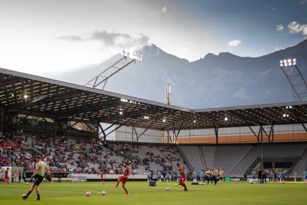 INNSBRUCK, AUSTRIA - Thursday, July 29, 2021: A general view during the pre-match warm-up before a pre-season friendly match between Liverpool FC and Hertha BSC at the Tivoli Stadion. (Pic by Jürgen Faichter/Propaganda)