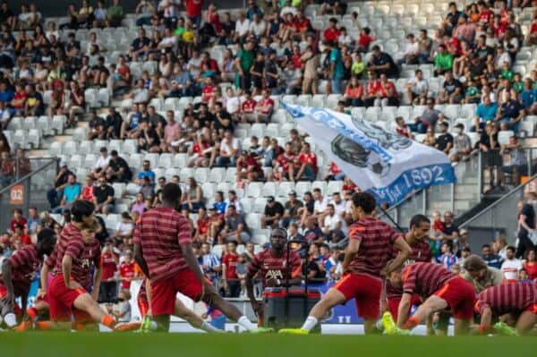 INNSBRUCK, AUSTRIA - Thursday, July 29, 2021: A general view during the pre-match warm-up before a pre-season friendly match between Liverpool FC and Hertha BSC at the Tivoli Stadion. (Pic by Jürgen Faichter/Propaganda)