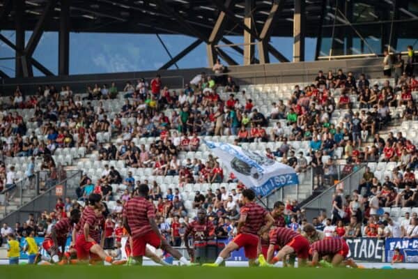 INNSBRUCK, AUSTRIA - Thursday, July 29, 2021: A general view during the pre-match warm-up before a pre-season friendly match between Liverpool FC and Hertha BSC at the Tivoli Stadion. (Pic by Jürgen Faichter/Propaganda)