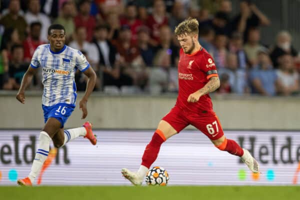 INNSBRUCK, AUSTRIA - Thursday, July 29, 2021: Liverpool's Harvey Elliott during a pre-season friendly match between Liverpool FC and Hertha BSC at the Tivoli Stadion. (Pic by Jürgen Faichter/Propaganda)