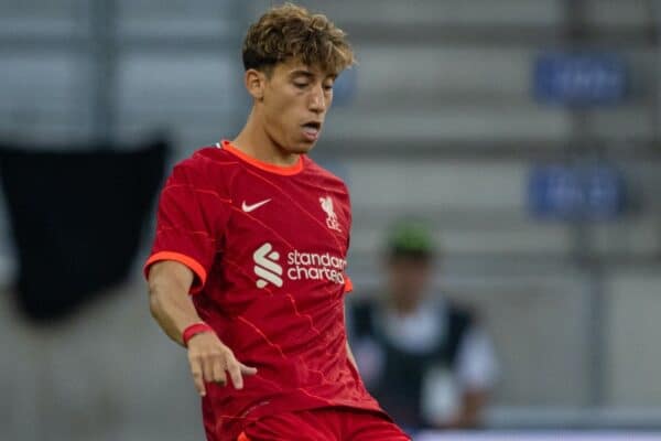 INNSBRUCK, AUSTRIA - Thursday, July 29, 2021: Liverpool's Kostas Tsimikas during a pre-season friendly match between Liverpool FC and Hertha BSC at the Tivoli Stadion. (Pic by Jürgen Faichter/Propaganda)