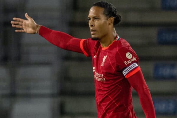 INNSBRUCK, AUSTRIA - Thursday, July 29, 2021: Liverpool's captain Virgil van Dijk makes his return from a long injury lay off as a substitute during a pre-season friendly match between Liverpool FC and Hertha BSC at the Tivoli Stadion. (Pic by Jürgen Faichter/Propaganda)