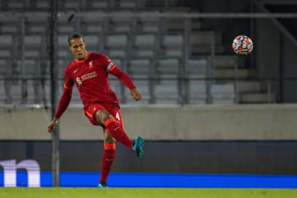 INNSBRUCK, AUSTRIA - Thursday, July 29, 2021: Liverpool's captain Virgil van Dijk makes his return from a long injury lay off as a substitute during a pre-season friendly match between Liverpool FC and Hertha BSC at the Tivoli Stadion. (Pic by Jürgen Faichter/Propaganda)