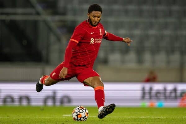 INNSBRUCK, AUSTRIA - Thursday, July 29, 2021: Liverpool's Joe Gomez during a pre-season friendly match between Liverpool FC and Hertha BSC at the Tivoli Stadion. (Pic by Jürgen Faichter/Propaganda)