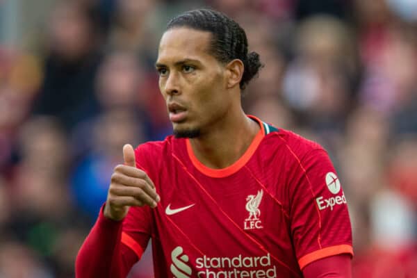 LIVERPOOL, ENGLAND - Sunday, August 8, 2021: Liverpool's Virgil van Dijk during a pre-season friendly match between Liverpool FC and Athletic Club de Bilbao at Anfield. (Pic by David Rawcliffe/Propaganda)