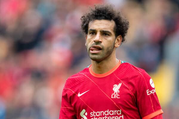 LIVERPOOL, ENGLAND - Sunday, August 8, 2021: Liverpool's Mohamed Salah during a pre-season friendly match between Liverpool FC and Athletic Club de Bilbao at Anfield. (Pic by David Rawcliffe/Propaganda)