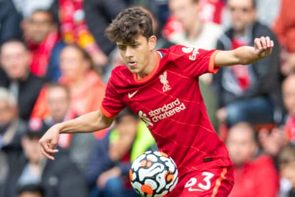 LIVERPOOL, ENGLAND - Sunday, August 8, 2021: Liverpool's Owen Beck during a pre-season friendly match between Liverpool FC and Athletic Club de Bilbao at Anfield. (Pic by David Rawcliffe/Propaganda)