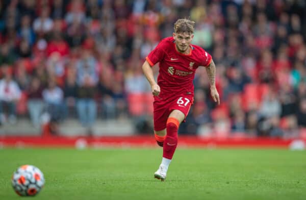 LIVERPOOL, ENGLAND - Sunday, August 8, 2021: Liverpool's Harvey Elliott during a pre-season friendly match between Liverpool FC and Athletic Club de Bilbao at Anfield. (Pic by David Rawcliffe/Propaganda)