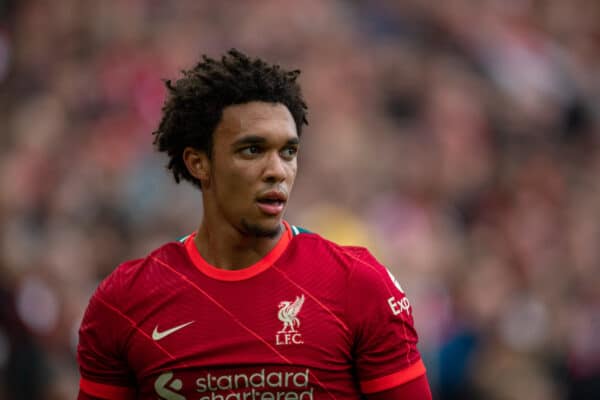 LIVERPOOL, ENGLAND - Sunday, August 8, 2021: Liverpool's Trent Alexander-Arnold during a pre-season friendly match between Liverpool FC and Athletic Club de Bilbao at Anfield. (Pic by David Rawcliffe/Propaganda)