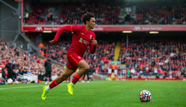 LIVERPOOL, ENGLAND - Sunday, August 8, 2021: Liverpool's Trent Alexander-Arnold during a pre-season friendly match between Liverpool FC and Athletic Club de Bilbao at Anfield. (Pic by David Rawcliffe/Propaganda)