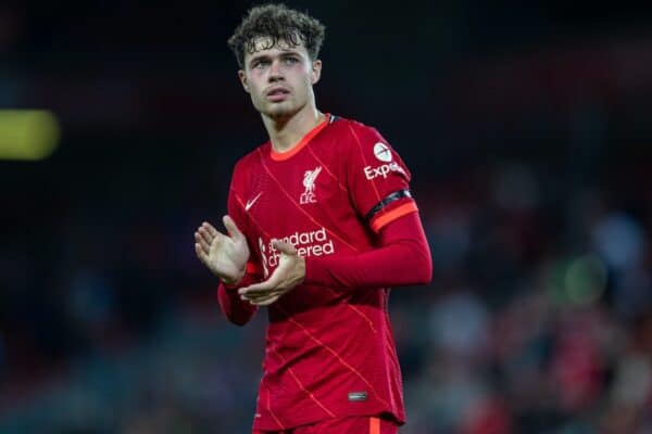 LIVERPOOL, ENGLAND - Monday, August 9, 2021: Liverpool's Neco Williams applauds the supporters after a pre-season friendly match between Liverpool FC and Club Atlético Osasuna at Anfield. Liverpool won 3-1. (Pic by David Rawcliffe/Propaganda)