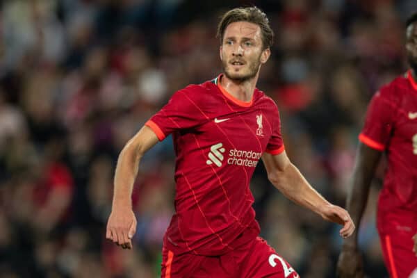 LIVERPOOL, ENGLAND - Monday, August 9, 2021: Liverpool's Ben Davies during a pre-season friendly match between Liverpool FC and Club Atlético Osasuna at Anfield. (Pic by David Rawcliffe/Propaganda)