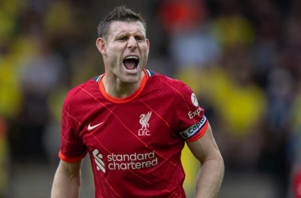 NORWICH, ENGLAND - Saturday, August 14, 2021: Liverpool's James Milner during the FA Premier League match between Norwich City FC and Liverpool FC at Carrow Road. (Pic by David Rawcliffe/Propaganda)