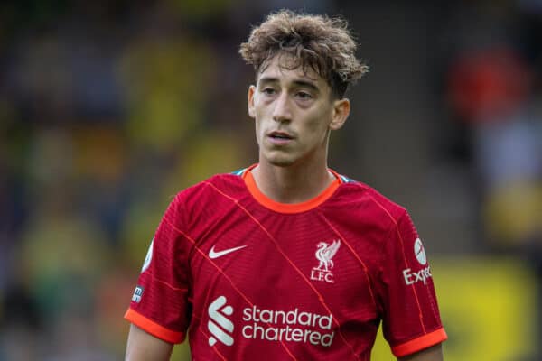 NORWICH, ENGLAND - Saturday, August 14, 2021: Liverpool's Kostas Tsimikas during the FA Premier League match between Norwich City FC and Liverpool FC at Carrow Road. (Pic by David Rawcliffe/Propaganda)