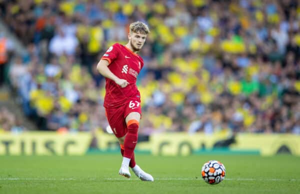 NORWICH, ENGLAND - Saturday, August 14, 2021: Liverpool's Harvey Elliott during the FA Premier League match between Norwich City FC and Liverpool FC at Carrow Road. (Pic by David Rawcliffe/Propaganda)