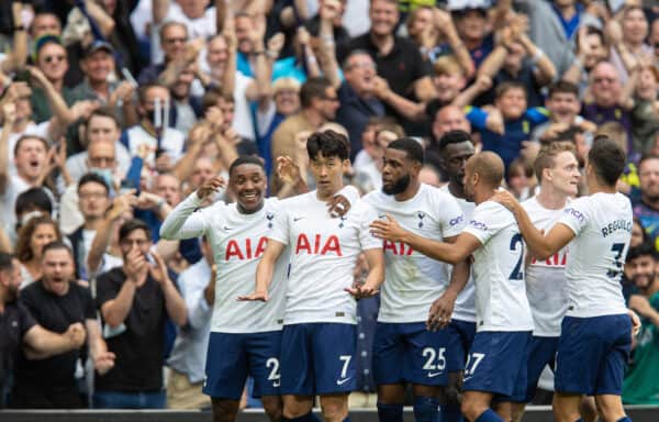 LONDON, ENGLAND - Sunday, August 15, 2021: Tottenham Hotspur's Son Heung-min (#7) celebrates after scoring the first goal during the FA Premier League match between Tottenham Hotspur FC and Manchester City FC at the Tottenham Hotspur Stadium. (Pic by David Rawcliffe/Propaganda)