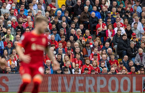 LIVERPOOL, ENGLAND - Saturday, August 21, 2021: A full house of Liverpool supporters back at Anfield during the FA Premier League match between Liverpool FC and Burnley FC. (Pic by David Rawcliffe/Propaganda)