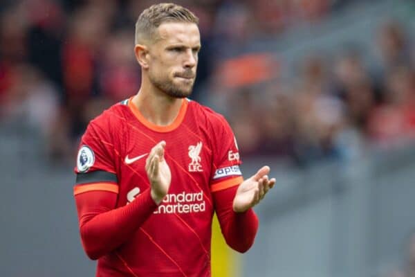 LIVERPOOL, ENGLAND - Saturday, August 21, 2021: Liverpool's captain Jordan Henderson during the FA Premier League match between Liverpool FC and Burnley FC at Anfield. (Pic by David Rawcliffe/Propaganda)