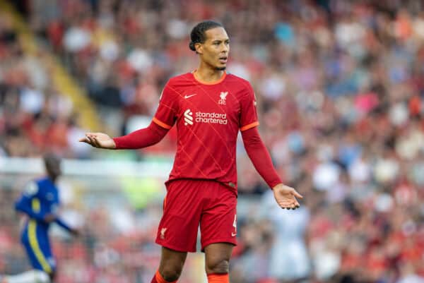 LIVERPOOL, ENGLAND - Saturday, August 28, 2021: Liverpool's Virgil van Dijk during the FA Premier League match between Liverpool FC and Chelsea FC at Anfield. (Pic by David Rawcliffe/Propaganda)