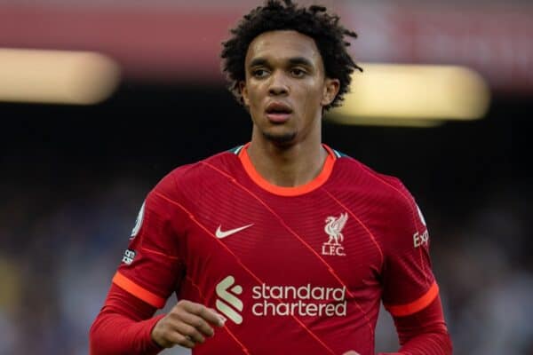 LIVERPOOL, ENGLAND - Saturday, August 28, 2021: Liverpool's Trent Alexander-Arnold during the FA Premier League match between Liverpool FC and Chelsea FC at Anfield. (Pic by David Rawcliffe/Propaganda)