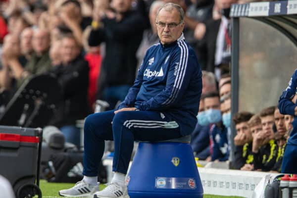  Leeds United's manager Marcelo Bielsa during the FA Premier League match between Leeds United FC and Liverpool FC at Elland Road. (Pic by David Rawcliffe/Propaganda)