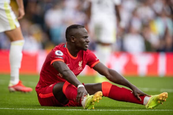 LEEDS, ENGLAND - Sunday, September 12, 2021: Liverpool's Sadio Mané looks dejected after missing a chance during the FA Premier League match between Leeds United FC and Liverpool FC at Elland Road. (Pic by David Rawcliffe/Propaganda)