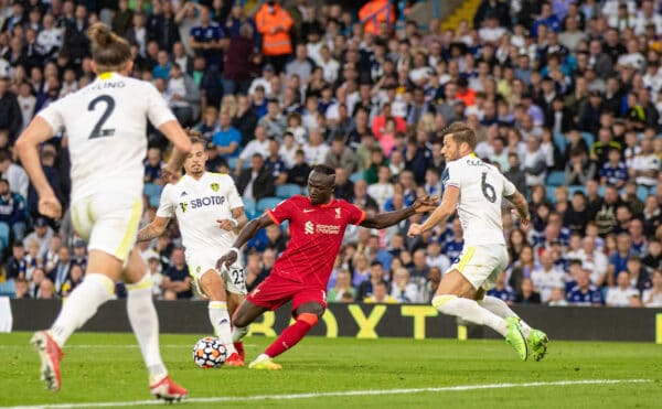 LEEDS, ENGLAND - Sunday, September 12, 2021: Liverpool's Sadio Mané scores the third goal during the FA Premier League match between Leeds United FC and Liverpool FC at Elland Road. (Pic by David Rawcliffe/Propaganda)