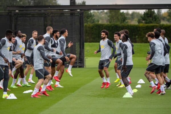 LIVERPOOL, ENGLAND - Tuesday, September 14, 2021: Liverpool players during a training session at the AXA Training Centre ahead of the UEFA Champions League Group B Matchday 1 game between Liverpool FC and AC MIlan. (Pic by David Rawcliffe/Propaganda)