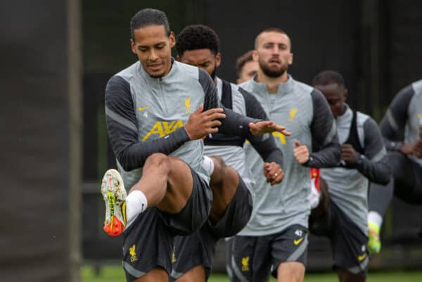 LIVERPOOL, ENGLAND - Tuesday, September 14, 2021: Liverpool's Virgil van Dijk during a training session at the AXA Training Centre ahead of the UEFA Champions League Group B Matchday 1 game between Liverpool FC and AC MIlan. (Pic by David Rawcliffe/Propaganda)