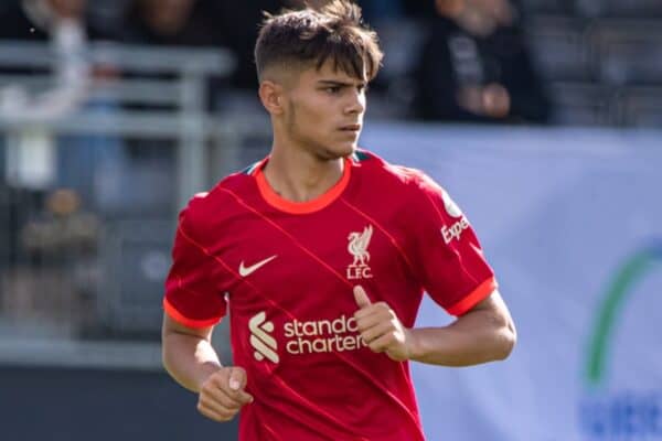 LIVERPOOL, ENGLAND - Wednesday, September 15, 2021: Liverpool's substitute Oakley Cannonier during the UEFA Youth League Group B Matchday 1 game between Liverpool FC Under19's and AC Milan Under 19's at the Liverpool Academy. (Pic by David Rawcliffe/Propaganda)