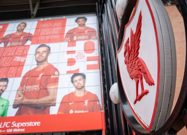 LIVERPOOL, ENGLAND - Saturday, September 18, 2021: Liverpool's crest on the Paisley Gateway pictured before the FA Premier League match between Liverpool FC and Crystal Palace FC at Anfield. (Pic by David Rawcliffe/Propaganda)