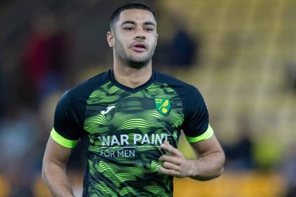 NORWICH, ENGLAND - Tuesday, September 21, 2021: Norwich City's substitute Ozan Kabak during the pre-match warm-up before the Football League Cup 3rd Round match between Norwich City FC and Liverpool FC at Carrow Road. (Pic by David Rawcliffe/Propaganda)