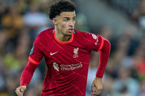 NORWICH, ENGLAND - Tuesday, September 21, 2021: Liverpool's Curtis Jones during the Football League Cup 3rd Round match between Norwich City FC and Liverpool FC at Carrow Road. (Pic by David Rawcliffe/Propaganda)