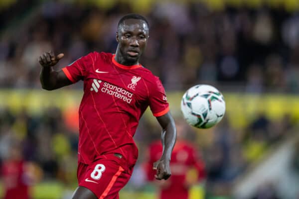 NORWICH, ENGLAND - Tuesday, September 21, 2021: Liverpool's Naby Keita during the Football League Cup 3rd Round match between Norwich City FC and Liverpool FC at Carrow Road. (Pic by David Rawcliffe/Propaganda)