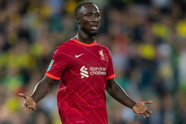 NORWICH, ENGLAND - Tuesday, September 21, 2021: Liverpool's Naby Keita during the Football League Cup 3rd Round match between Norwich City FC and Liverpool FC at Carrow Road. (Pic by David Rawcliffe/Propaganda)