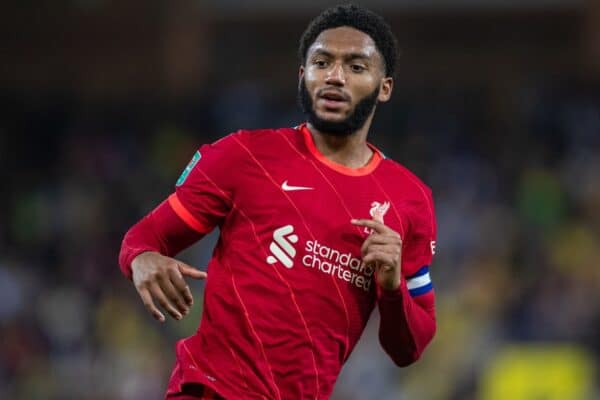 NORWICH, ENGLAND - Tuesday, September 21, 2021: Liverpool's captain Joe Gomez during the Football League Cup 3rd Round match between Norwich City FC and Liverpool FC at Carrow Road. (Pic by David Rawcliffe/Propaganda)