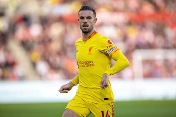 LONDON, ENGLAND - Saturday, September 25, 2021: Liverpool's captain Jordan Henderson during the FA Premier League match between Brentford FC and Liverpool FC at the Brentford Community Stadium. (Pic by David Rawcliffe/Propaganda)