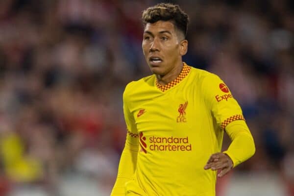 LONDON, ENGLAND - Saturday, September 25, 2021: Liverpool's Roberto Firmino during the FA Premier League match between Brentford FC and Liverpool FC at the Brentford Community Stadium. (Pic by David Rawcliffe/Propaganda)