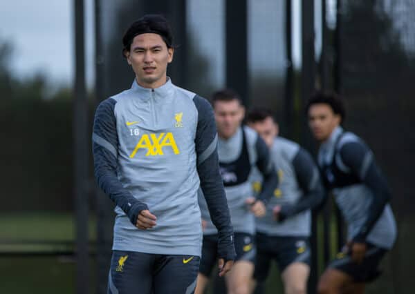 LIVERPOOL, ENGLAND - Monday, September 27, 2021: Liverpool's Takumi Minamino during a training session at the AXA Training Centre ahead of the UEFA Champions League Group B Matchday 2 game between FC Porto and Liverpool FC. (Pic by David Rawcliffe/Propaganda)