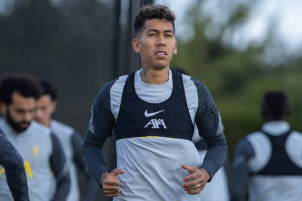 LIVERPOOL, ENGLAND - Monday, September 27, 2021: Liverpool's Roberto Firmino during a training session at the AXA Training Centre ahead of the UEFA Champions League Group B Matchday 2 game between FC Porto and Liverpool FC. (Pic by David Rawcliffe/Propaganda)