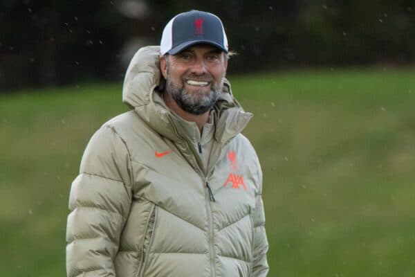 LIVERPOOL, ENGLAND - Monday, September 27, 2021: Liverpool's manager Jürgen Klopp during a training session at the AXA Training Centre ahead of the UEFA Champions League Group B Matchday 2 game between FC Porto and Liverpool FC. (Pic by David Rawcliffe/Propaganda)