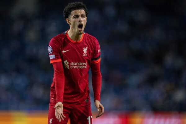 PORTO, PORTUGAL - Tuesday, September 28, 2021: Liverpool's Curtis Jones during the UEFA Champions League Group B Matchday 2 game between FC Porto and Liverpool FC at the Estádio do Dragão. (Pic by David Rawcliffe/Propaganda)